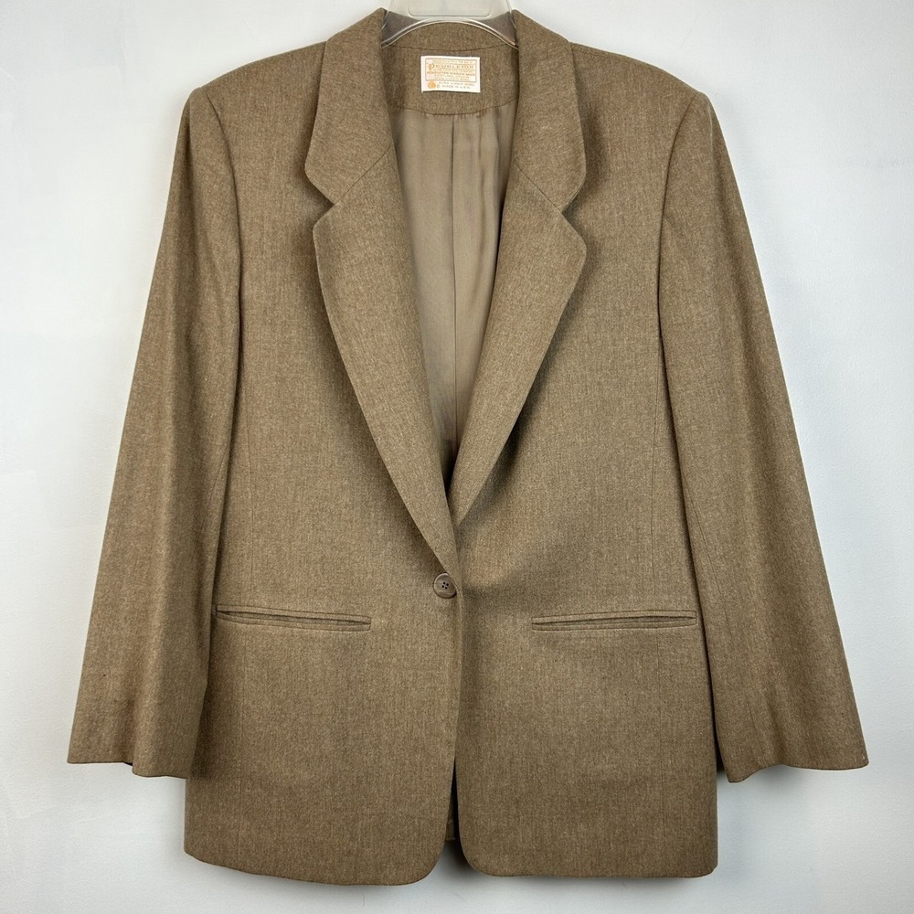 Pendleton Blazer Womens 14 Beige Virgin Wool Single Button Flaws Read